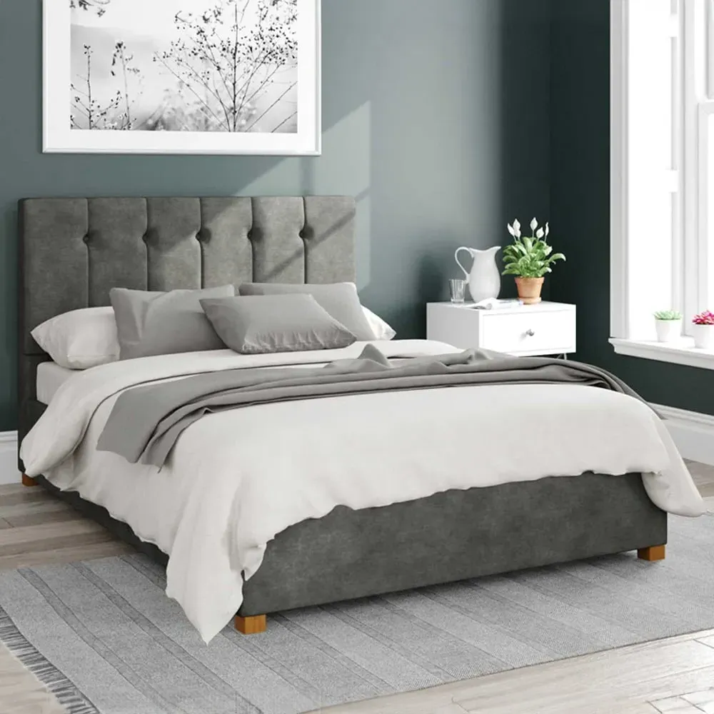 Hepburn King Size Ottoman Bed with Storage - Grey, Linen