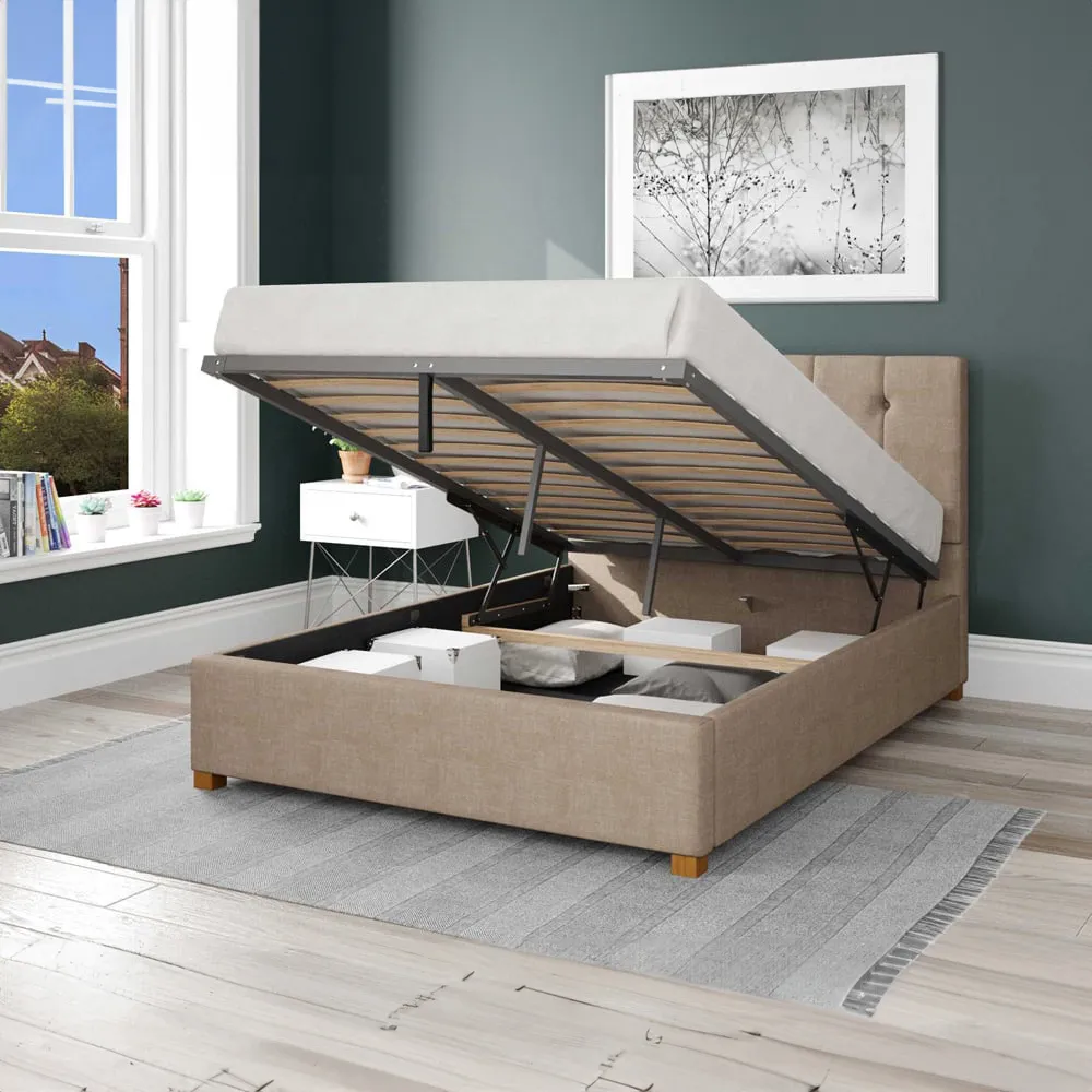 Hepburn King Size Ottoman Bed with Storage - Mink