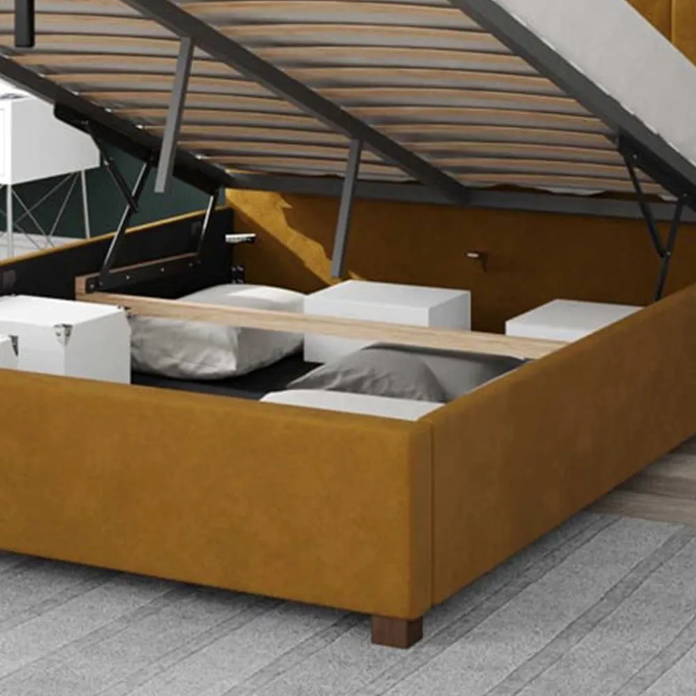 Hepburn King Size Ottoman Bed with Storage - Ochre, Velvet