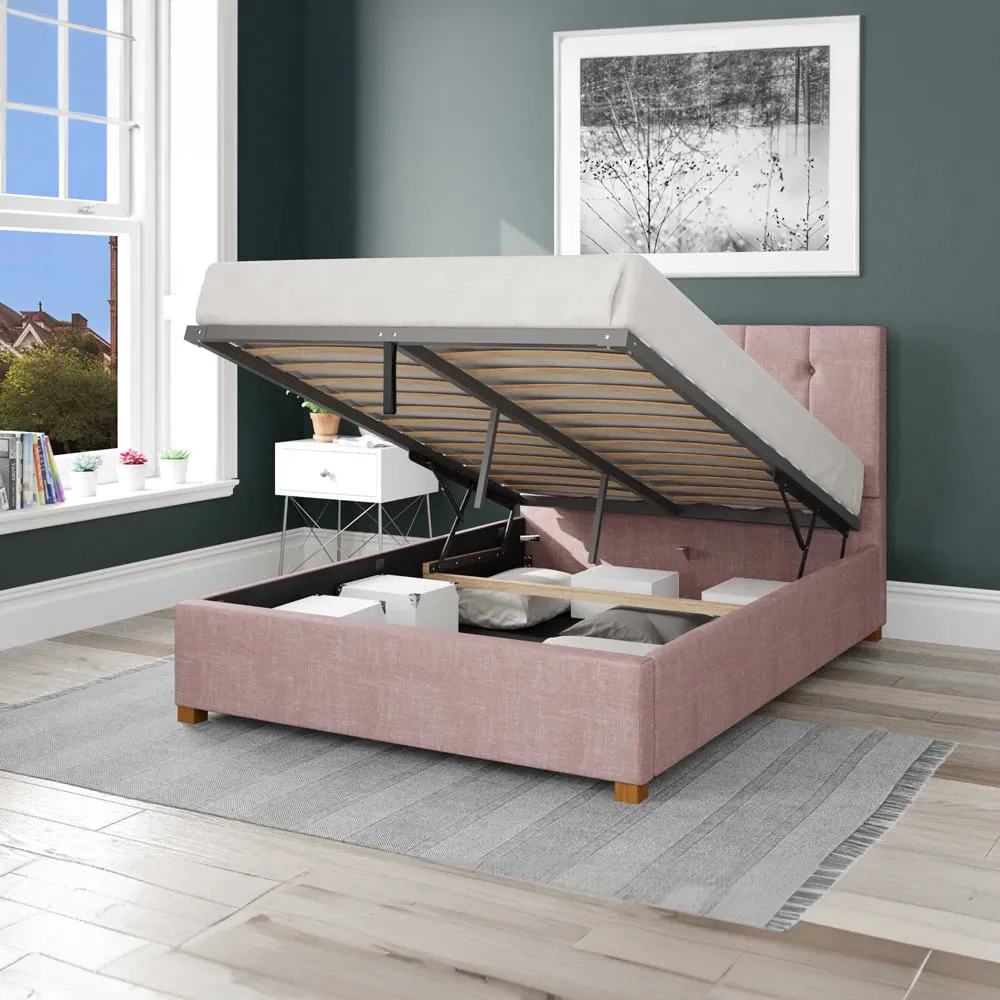 Hepburn King Size Ottoman Bed with Storage - Pink, Cotton
