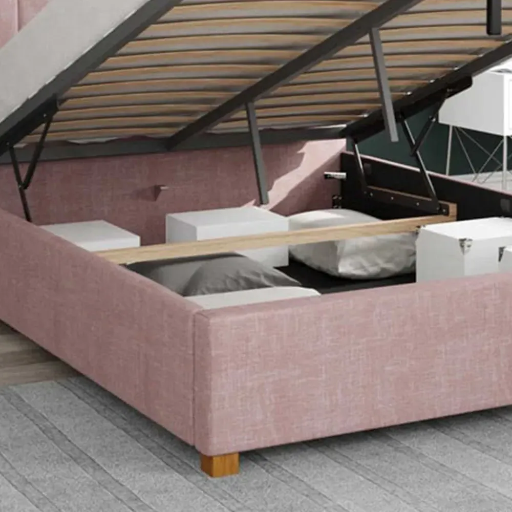 Hepburn King Size Ottoman Bed with Storage - Pink, Cotton