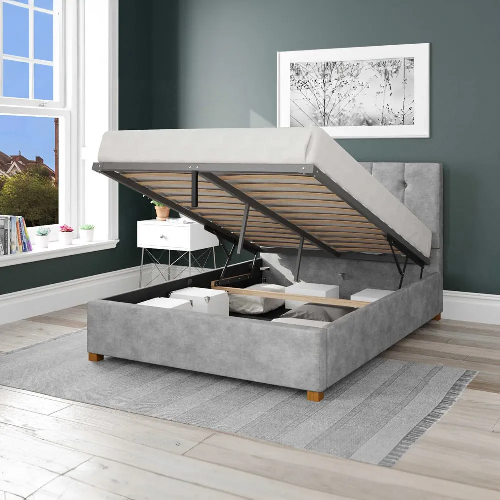 Hepburn King Size Ottoman Bed with Storage - Silver, Linen