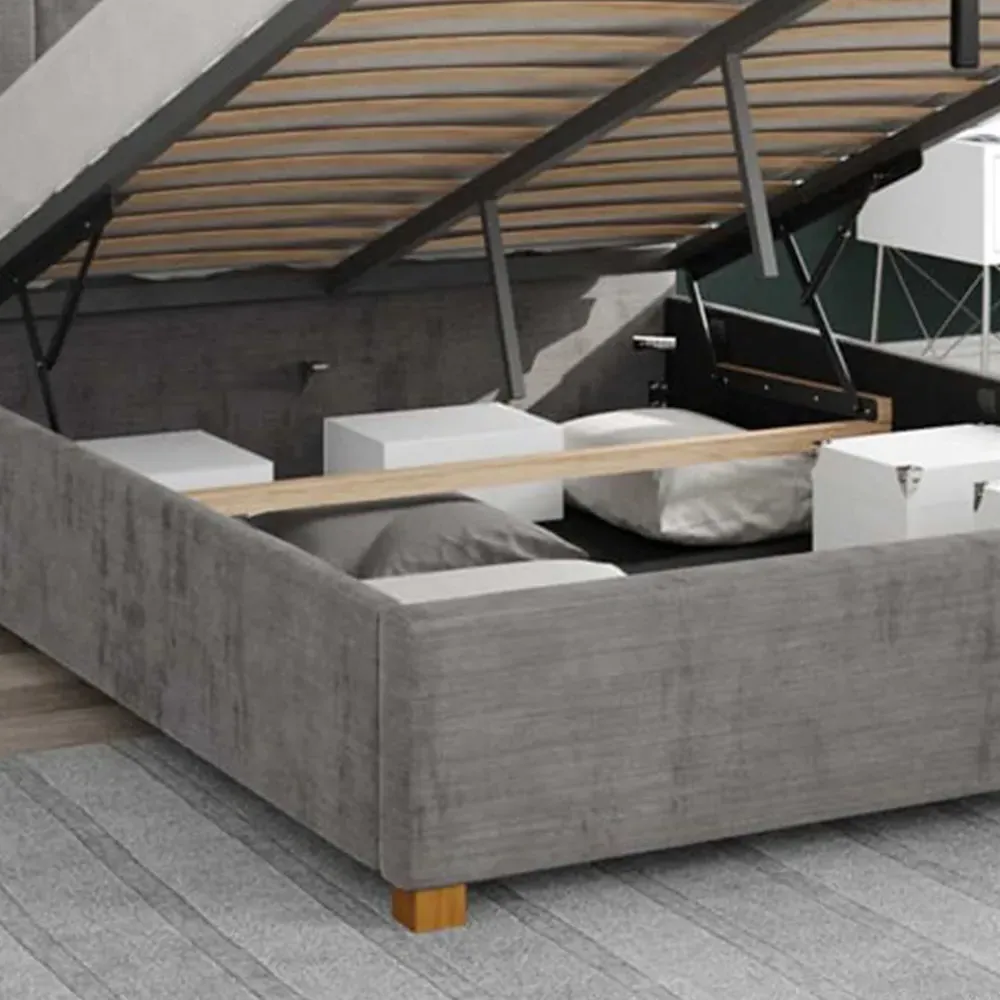 Hepburn King Size Ottoman Bed with Storage - Silver, Velour
