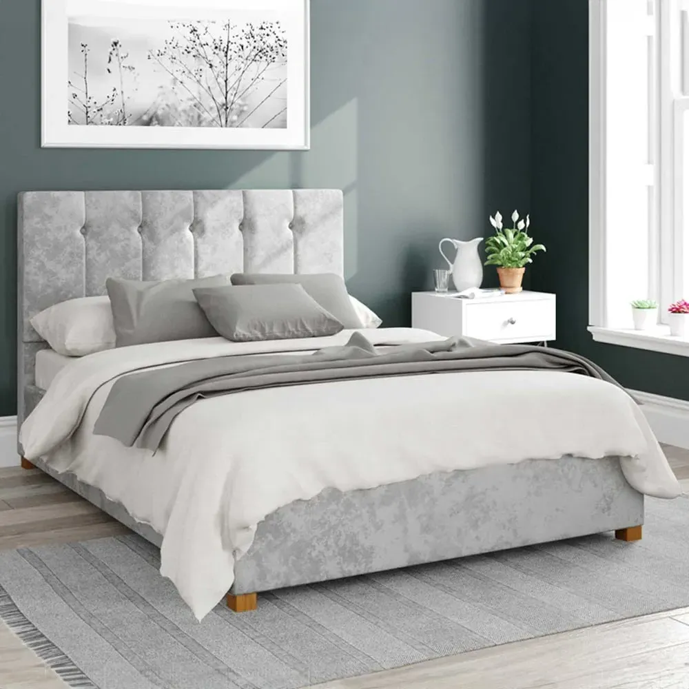 Hepburn King Size Ottoman Bed with Storage - Silver, Velvet