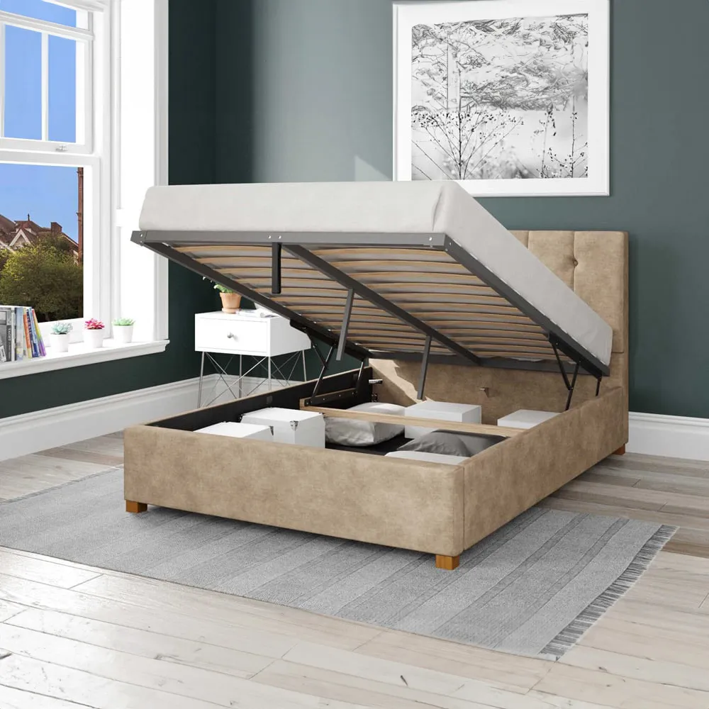 Hepburn Single Ottoman Bed with Storage - Beige, Linen