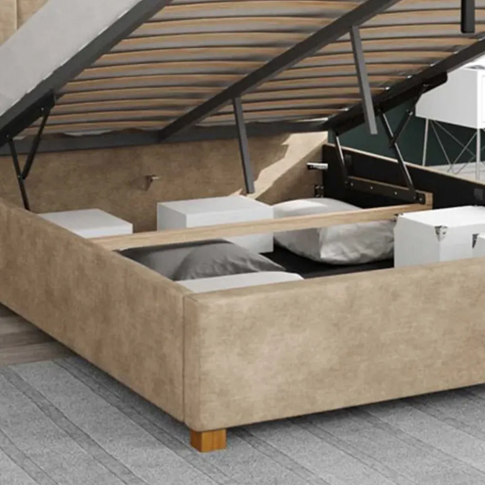 Hepburn Single Ottoman Bed with Storage - Beige, Linen