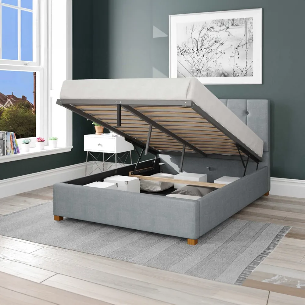 Hepburn Single Ottoman Bed with Storage - Blue, Malham Weave