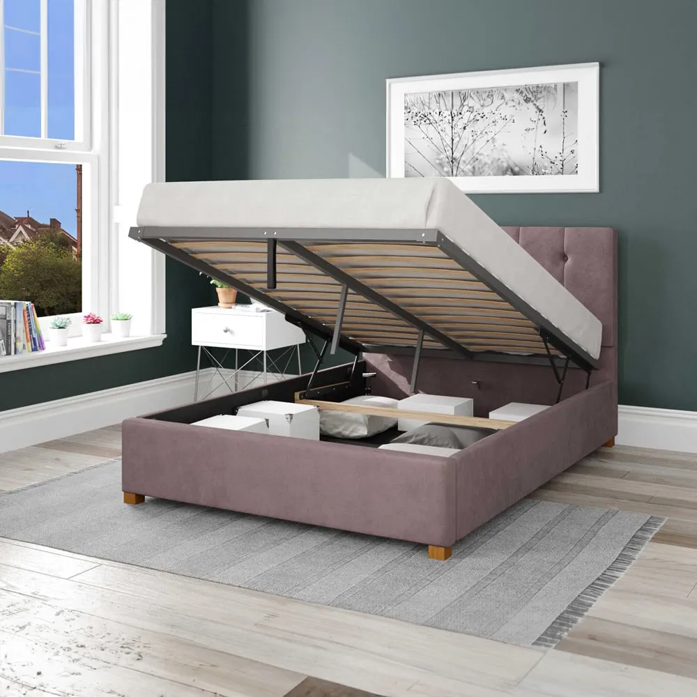 Hepburn Single Ottoman Bed with Storage - Blush, Velvet