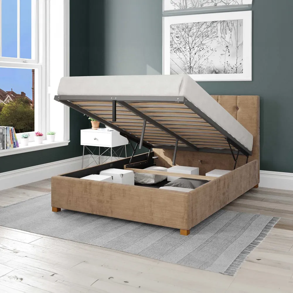 Hepburn Single Ottoman Bed with Storage - Champagne, Velour