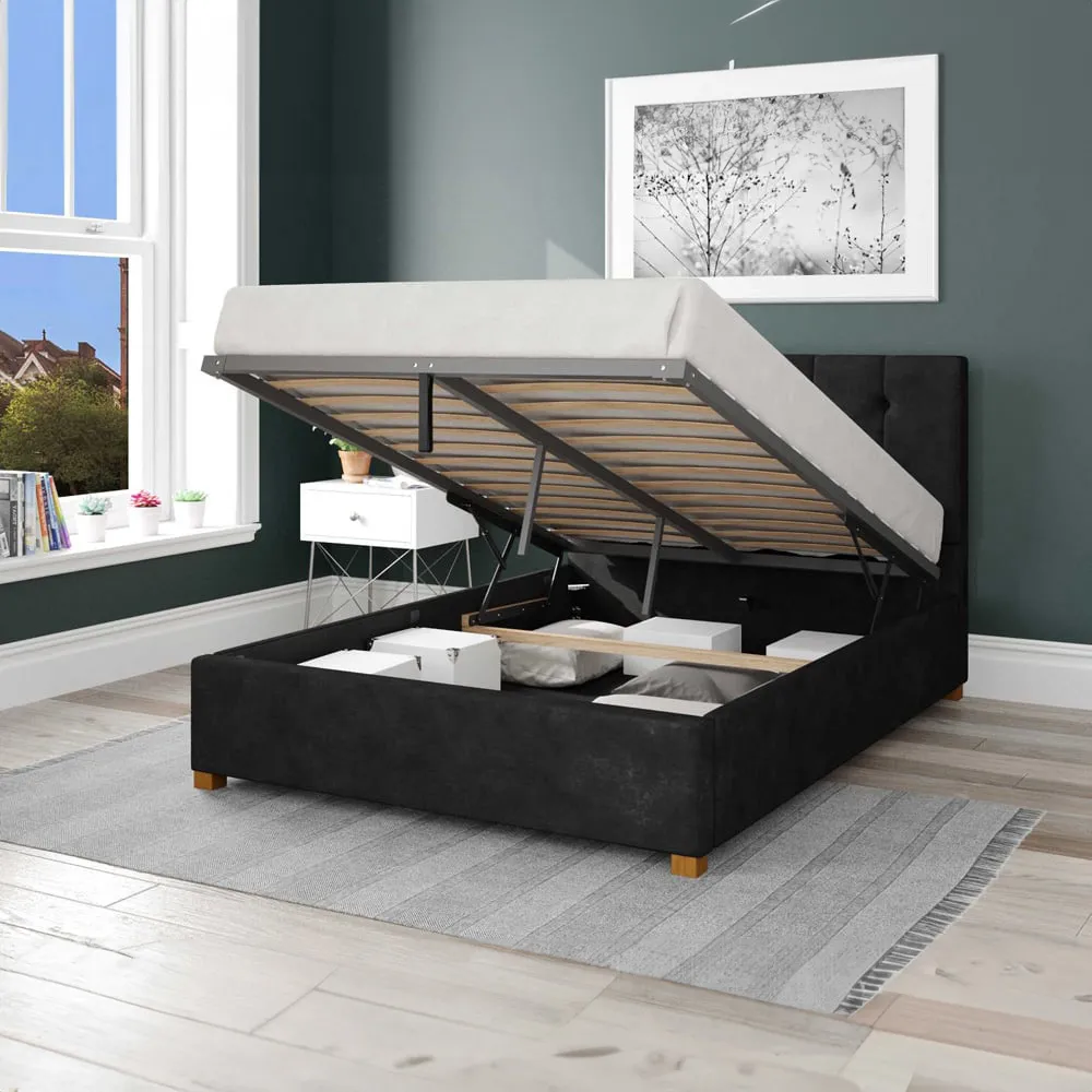 Hepburn Single Ottoman Bed with Storage - Charcoal, Linen