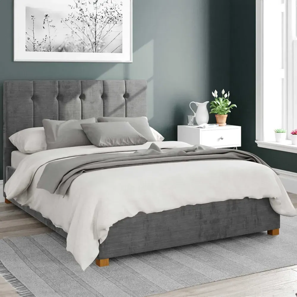 Hepburn Single Ottoman Bed with Storage - Charcoal, Velour
