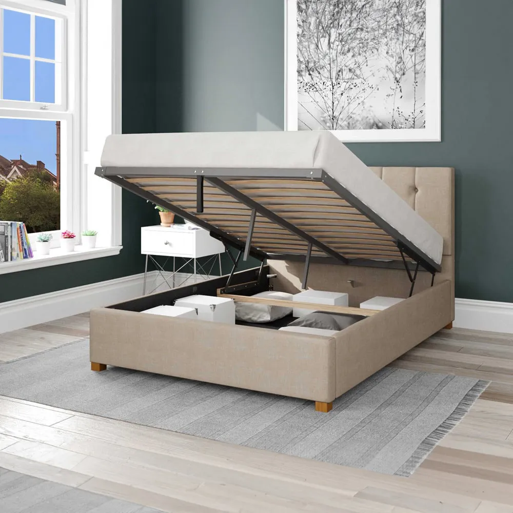 Hepburn Single Ottoman Bed with Storage - Cream, Malham Weave