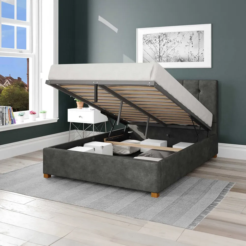 Hepburn Single Ottoman Bed with Storage - Granite, Linen
