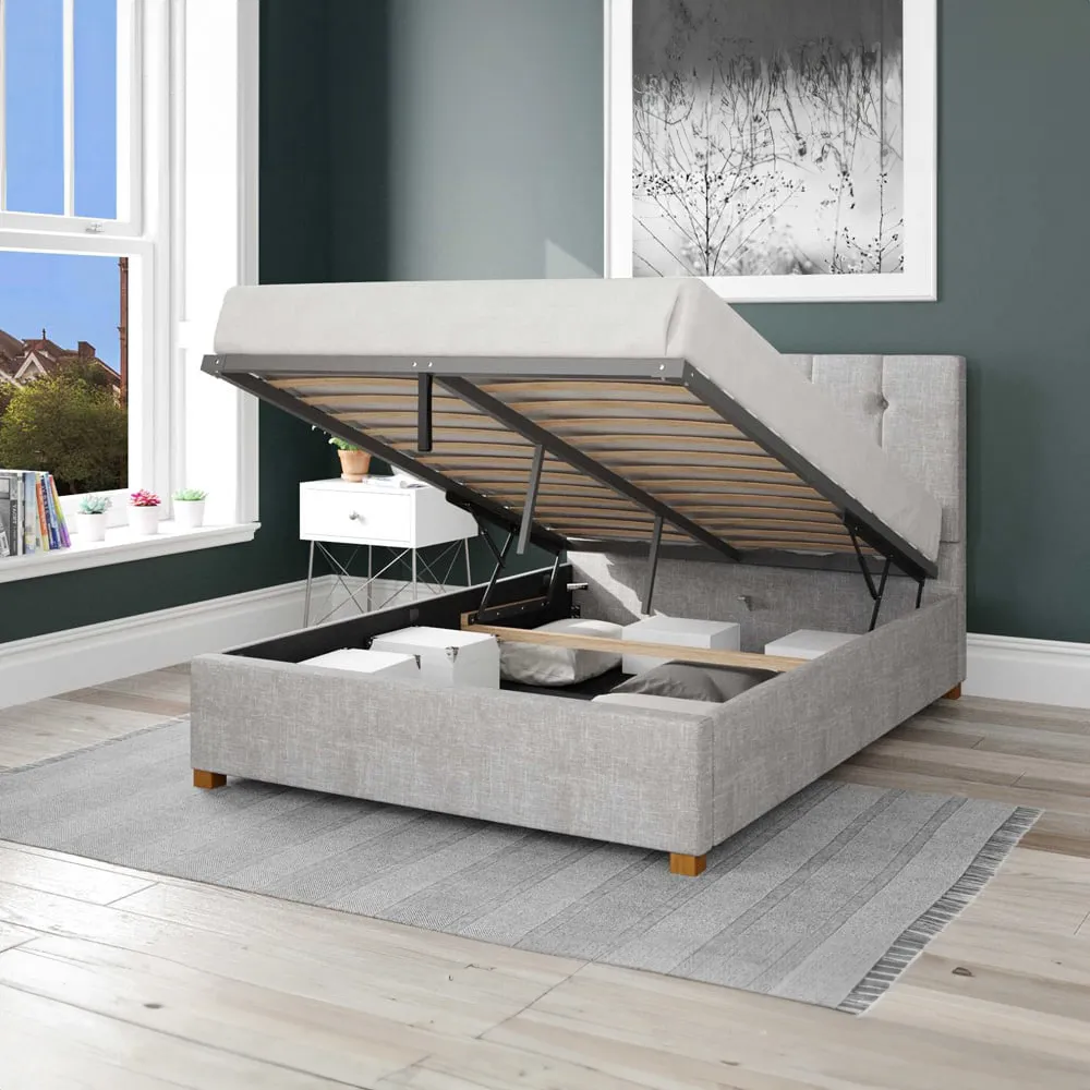 Hepburn Single Ottoman Bed with Storage - Grey, Cotton