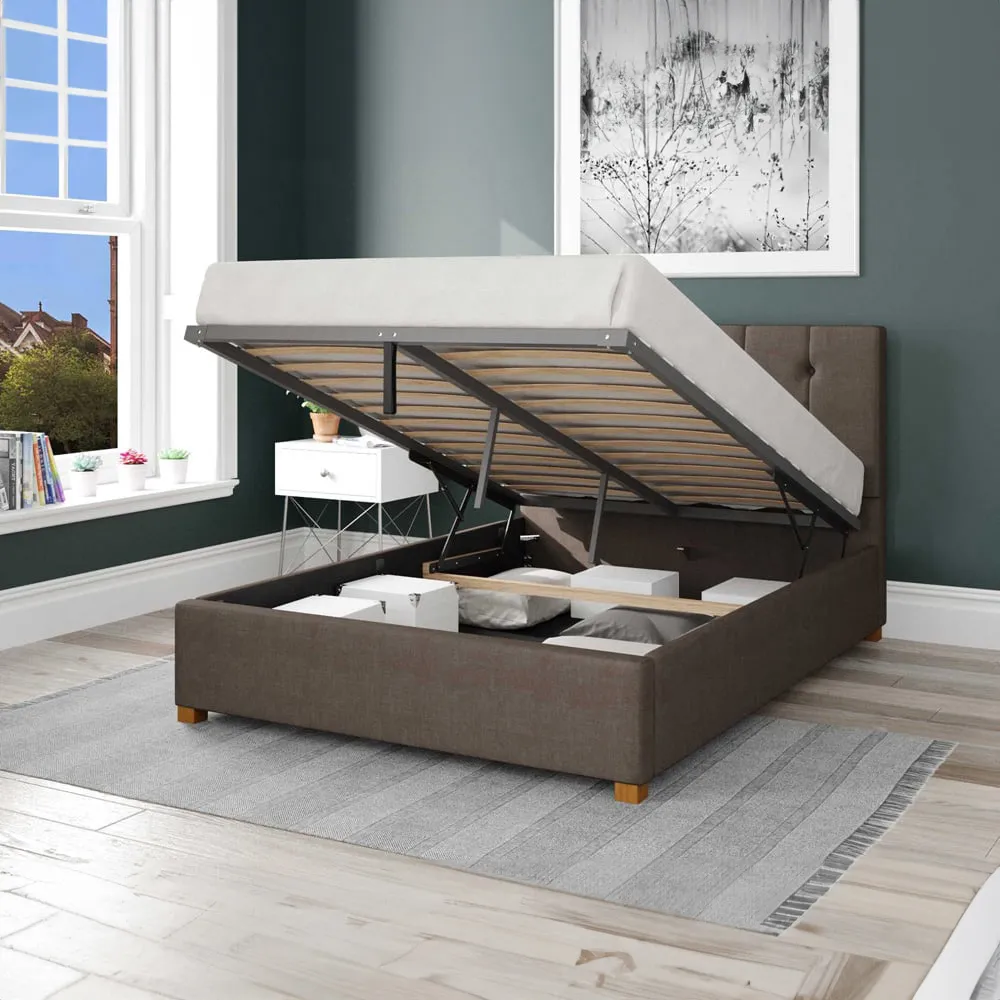 Hepburn Single Ottoman Bed with Storage - Grey, Malham Weave