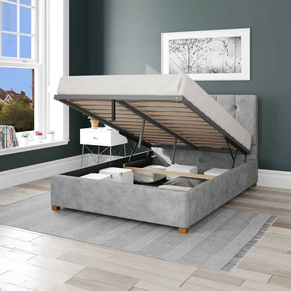 Hepburn Single Ottoman Bed with Storage - Silver, Linen