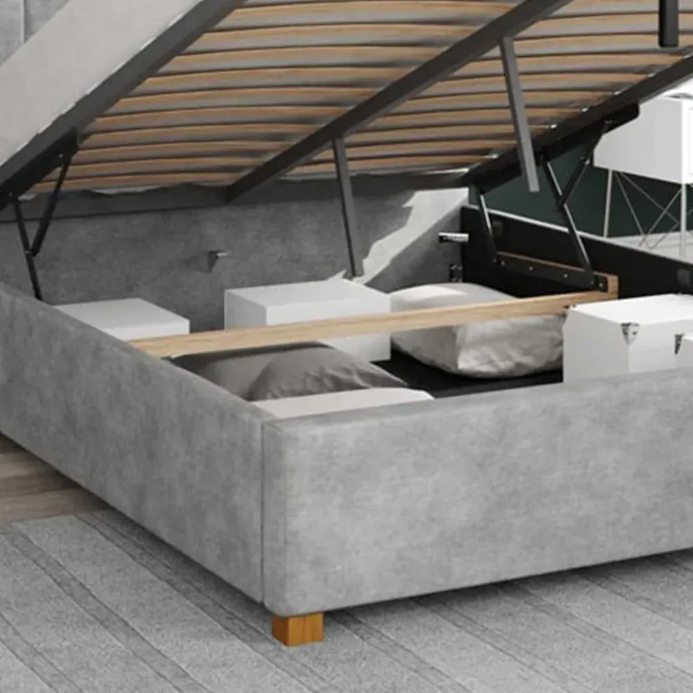 Hepburn Single Ottoman Bed with Storage - Silver, Linen