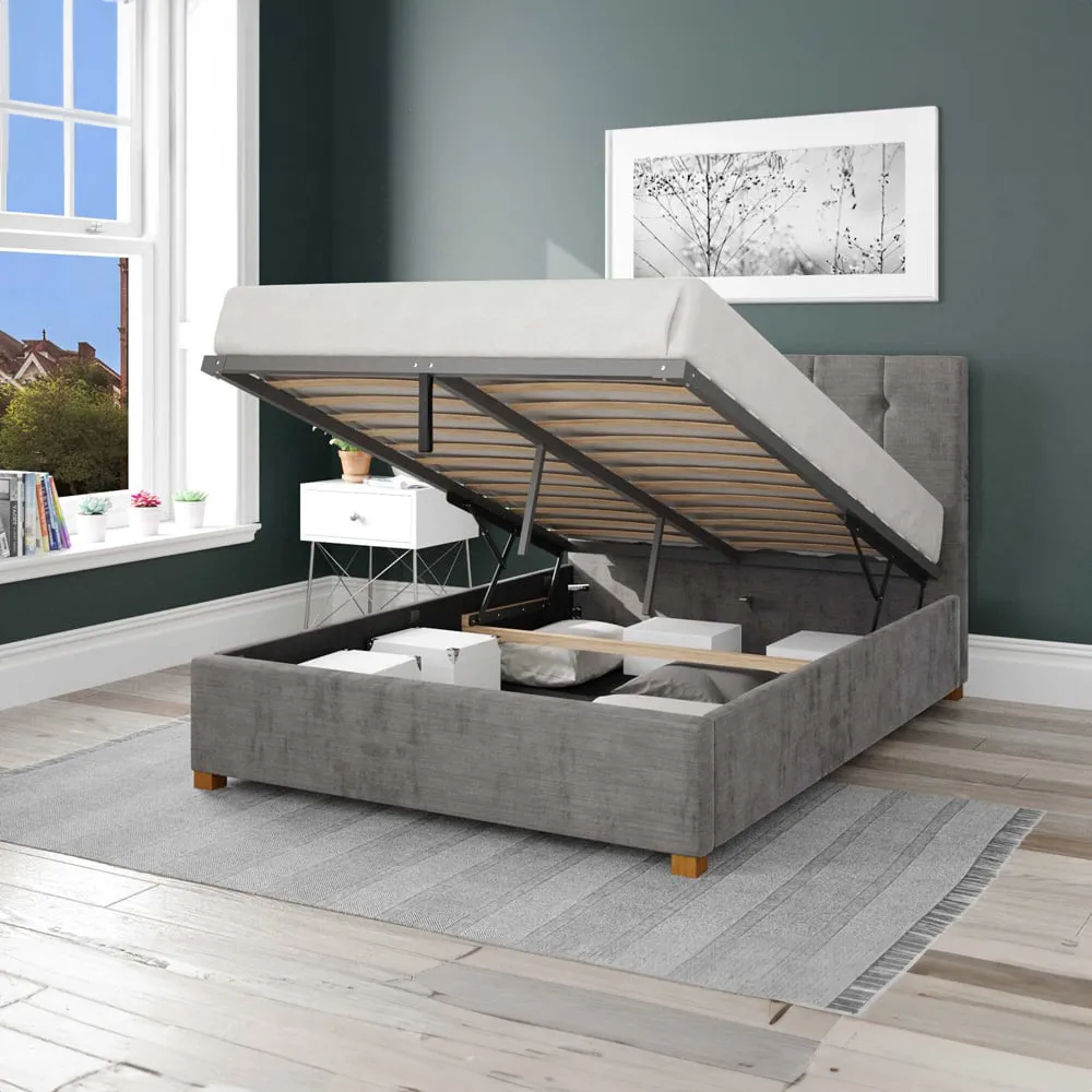 Hepburn Single Ottoman Bed with Storage - Silver, Velour