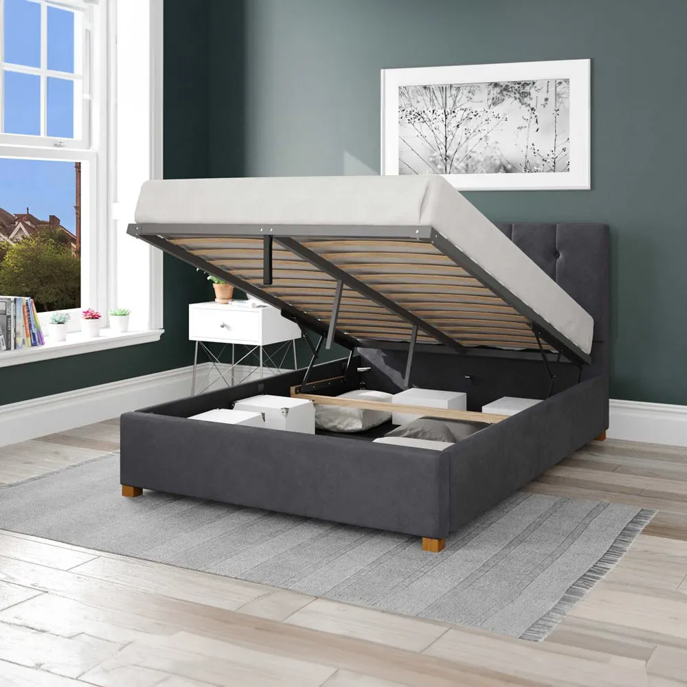 Hepburn Single Ottoman Bed with Storage - Steel, Velvet