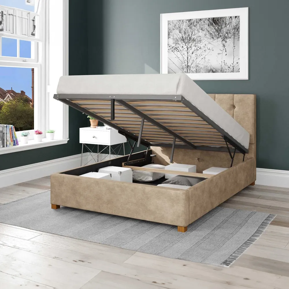 Hepburn Small Double Ottoman Bed with Storage - Beige, Linen