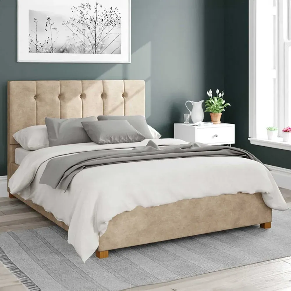 Hepburn Small Double Ottoman Bed with Storage - Beige, Linen