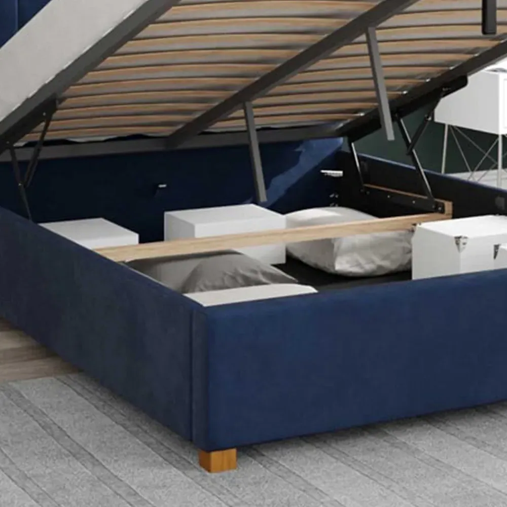 Hepburn Small Double Ottoman Bed with Storage - Blue, Velvet