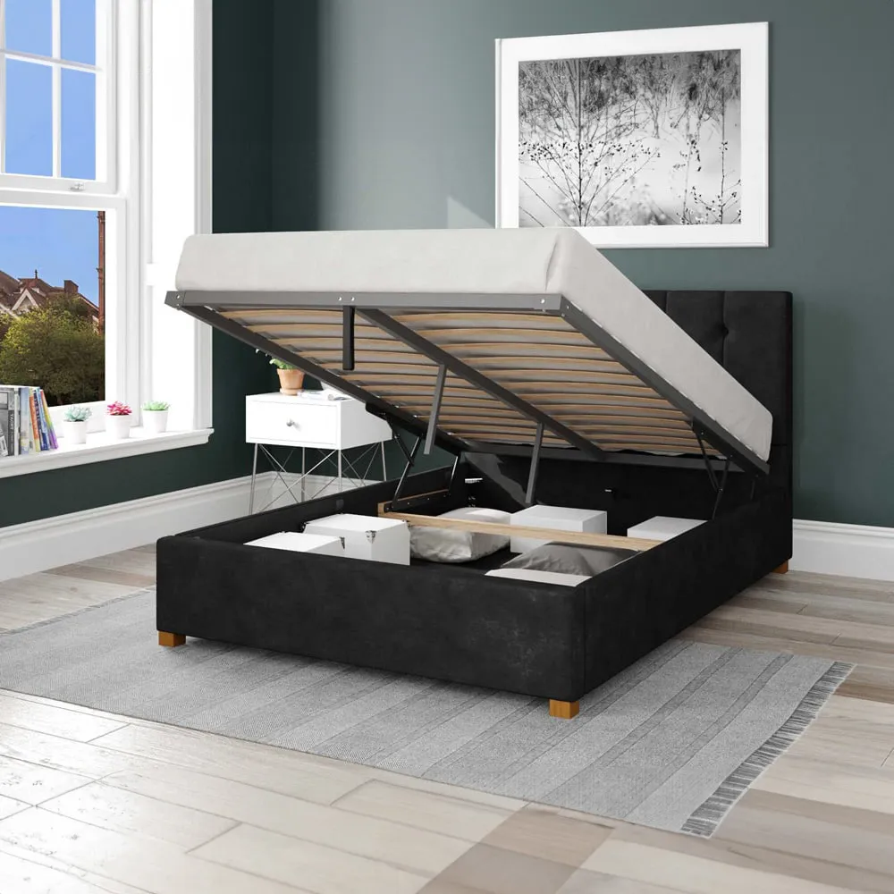 Hepburn Small Double Ottoman Bed with Storage - Charcoal, Linen