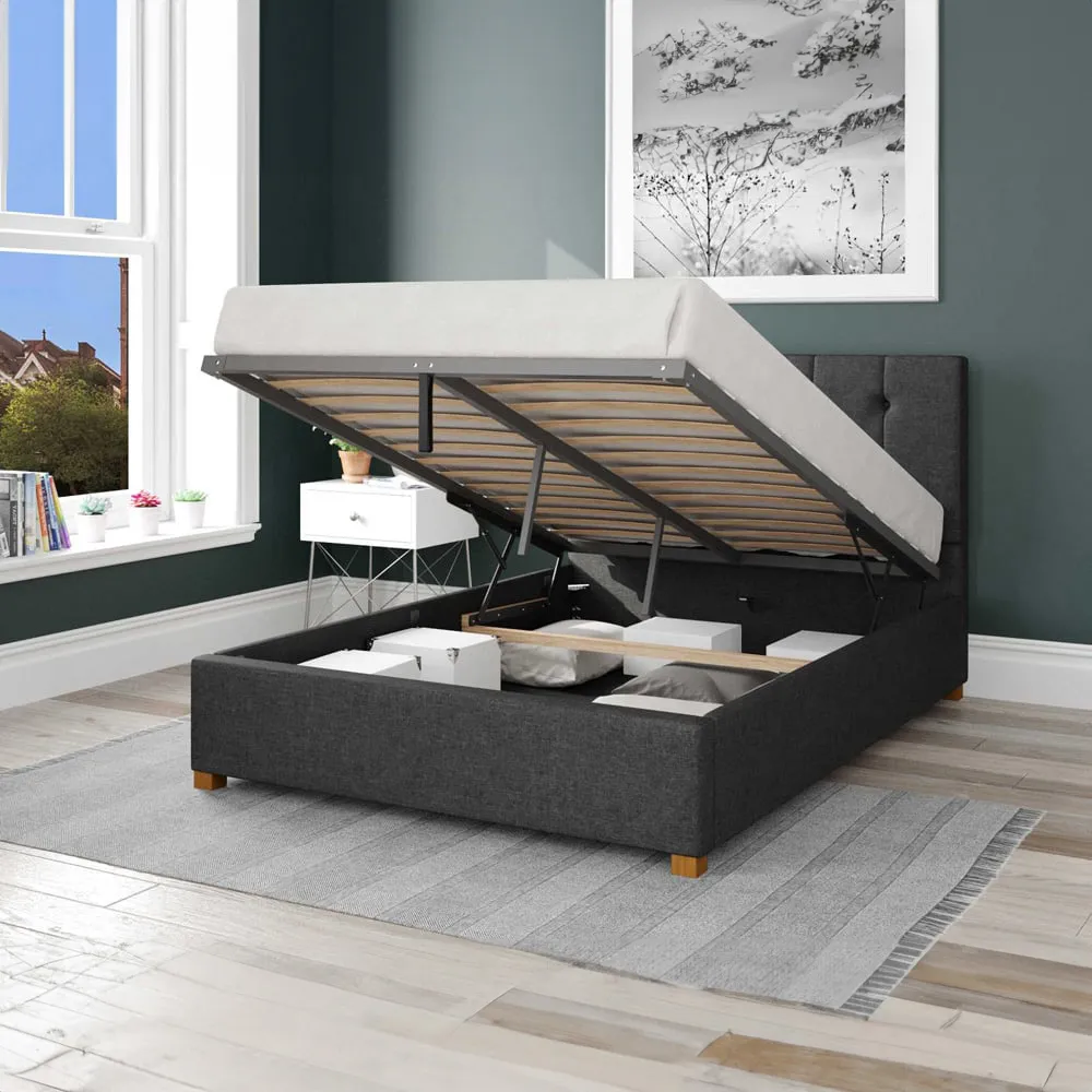 Hepburn Small Double Ottoman Bed with Storage - Charcoal, Twill