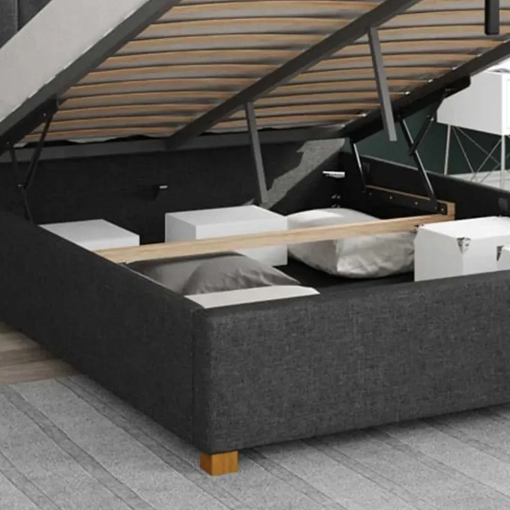 Hepburn Small Double Ottoman Bed with Storage - Charcoal, Twill