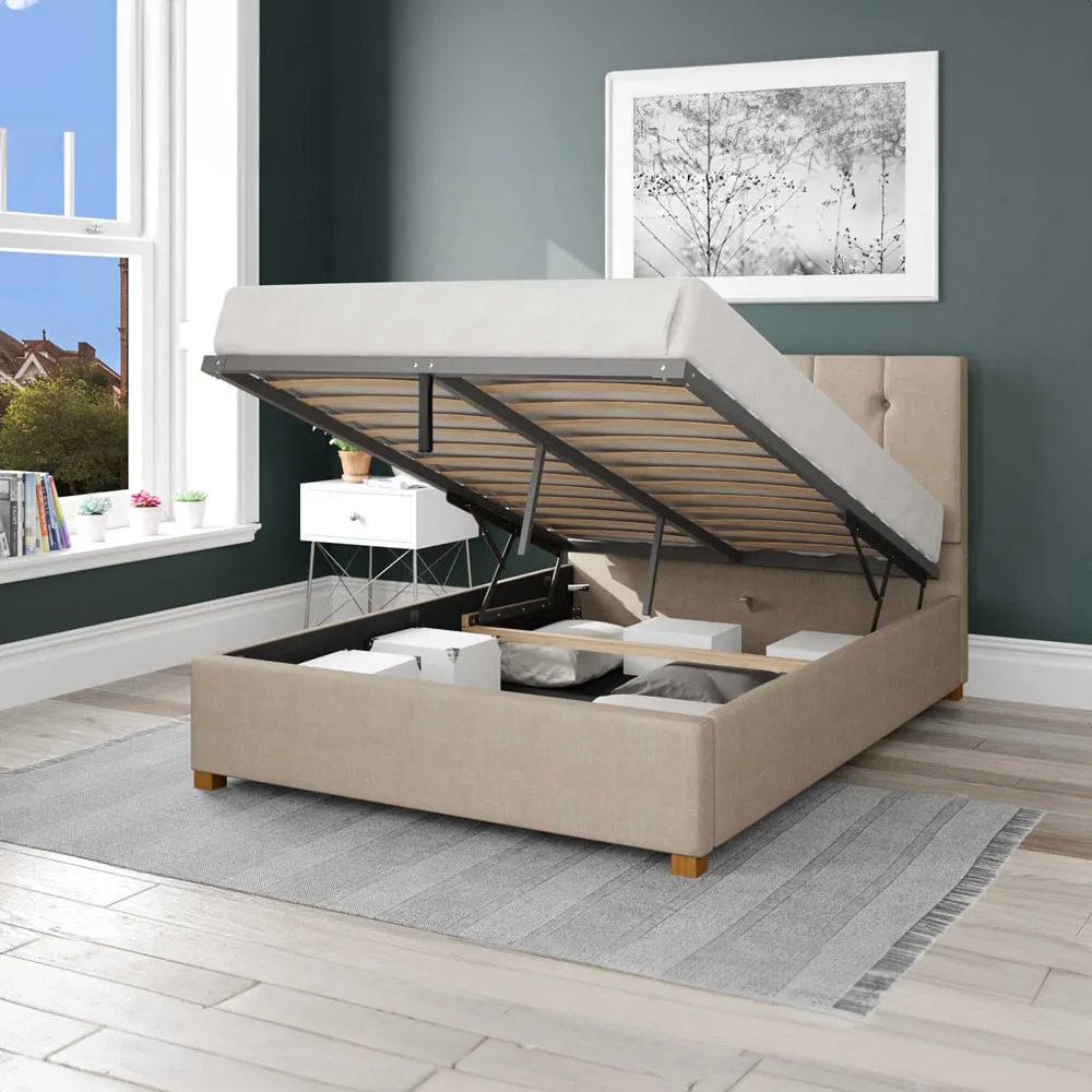 Hepburn Small Double Ottoman Bed with Storage - Cream