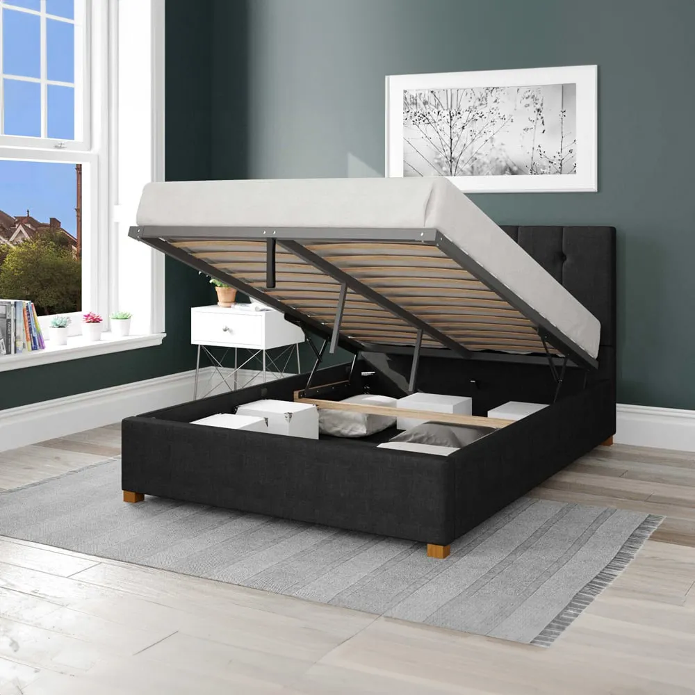 Hepburn Small Double Ottoman Bed with Storage - Ebony, Malham Weave