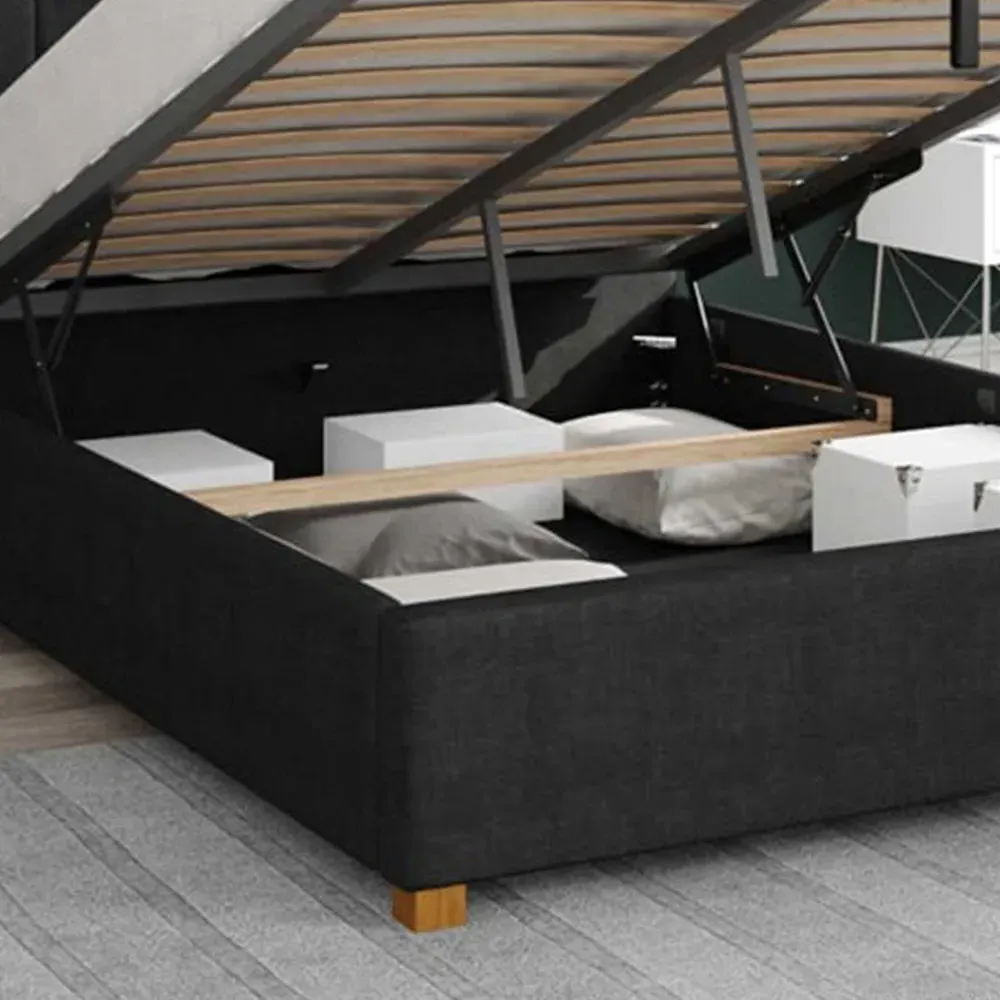 Hepburn Small Double Ottoman Bed with Storage - Ebony, Malham Weave