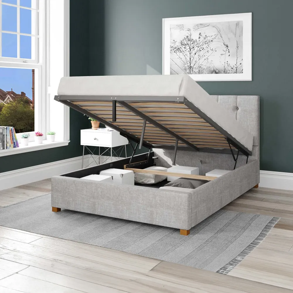 Hepburn Small Double Ottoman Bed with Storage - Grey, Cotton