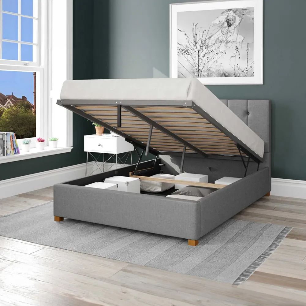 Hepburn Small Double Ottoman Bed with Storage - Grey, Linen