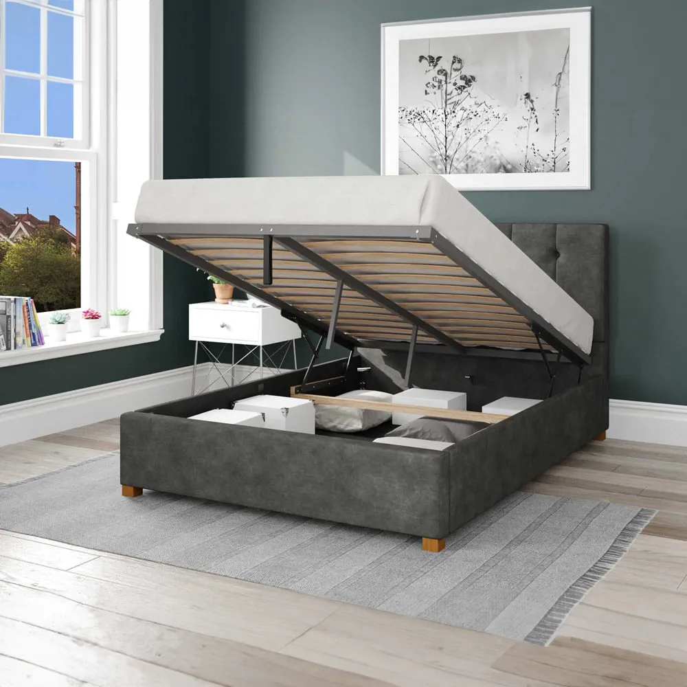 Hepburn Small Double Ottoman Bed with Storage - Grey, Linen