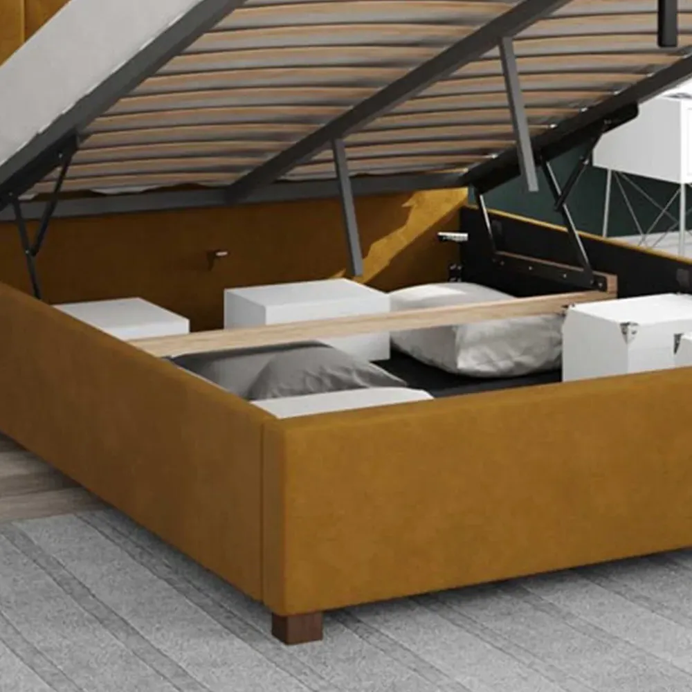 Hepburn Small Double Ottoman Bed with Storage - Ochre, Velvet