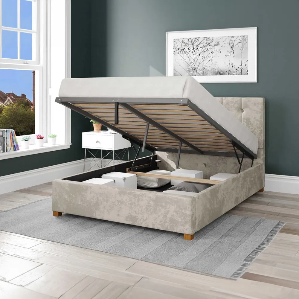 Hepburn Small Double Ottoman Bed with Storage - Pearl, Velvet