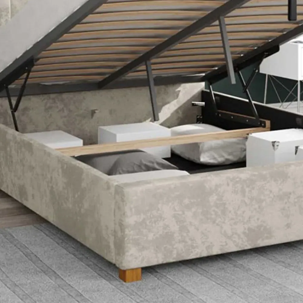 Hepburn Small Double Ottoman Bed with Storage - Pearl, Velvet