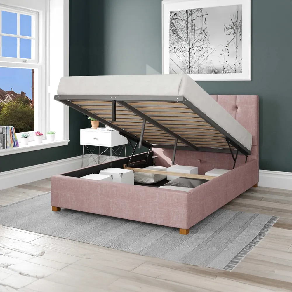 Hepburn Small Double Ottoman Bed with Storage - Pink, Cotton
