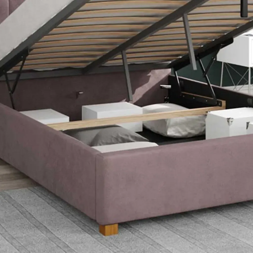 Hepburn Small Double Ottoman Bed with Storage - Pink, Velvet