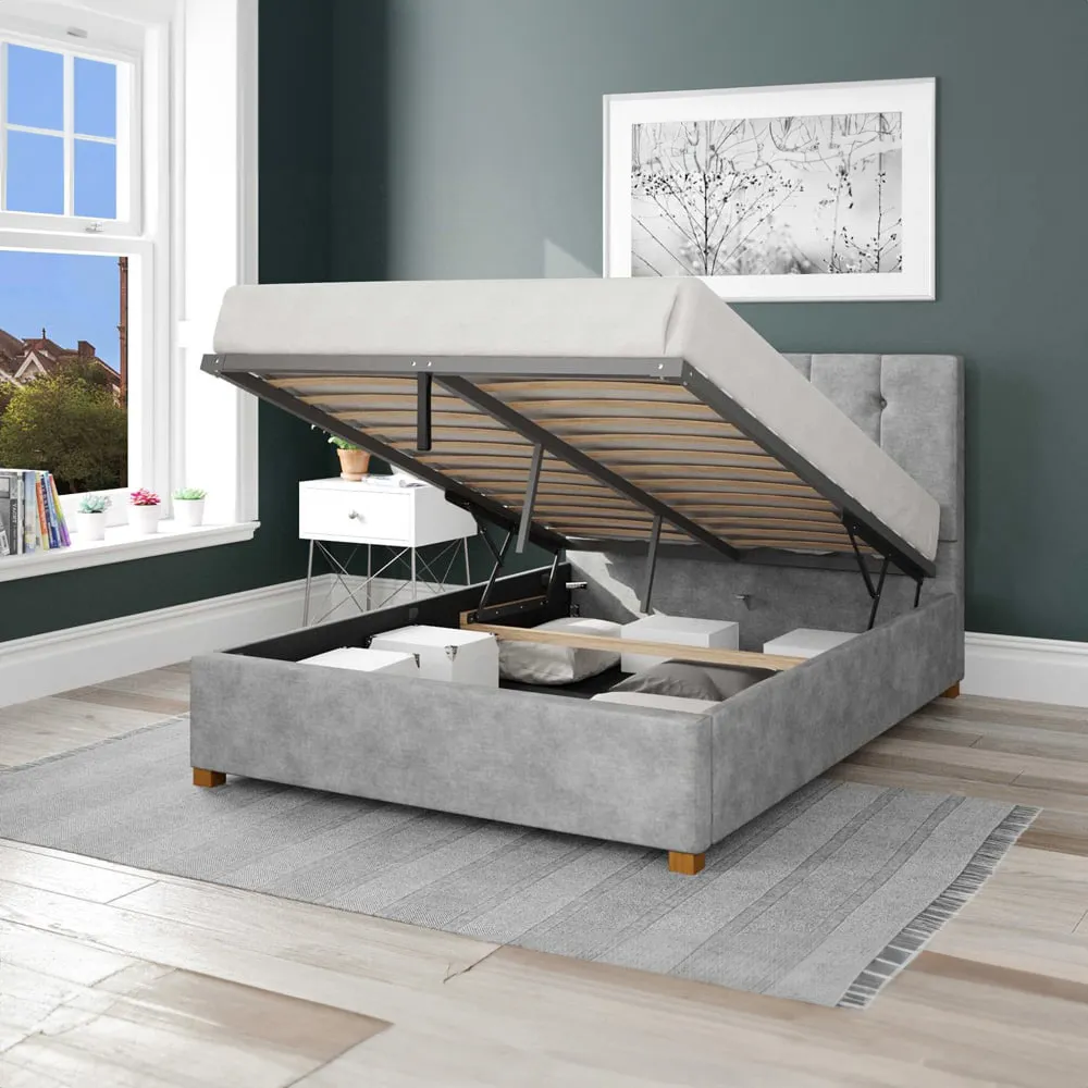 Hepburn Small Double Ottoman Bed with Storage - Silver, Linen