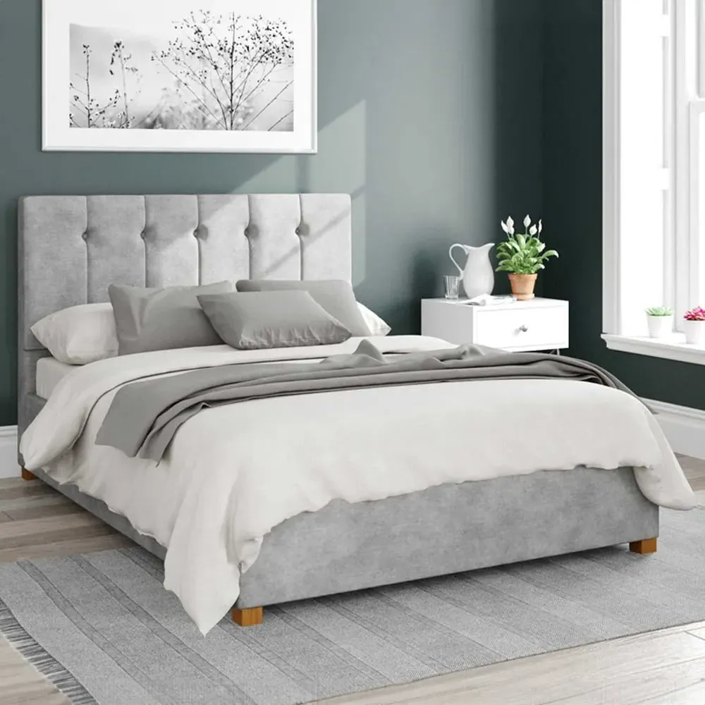 Hepburn Small Double Ottoman Bed with Storage - Silver, Linen