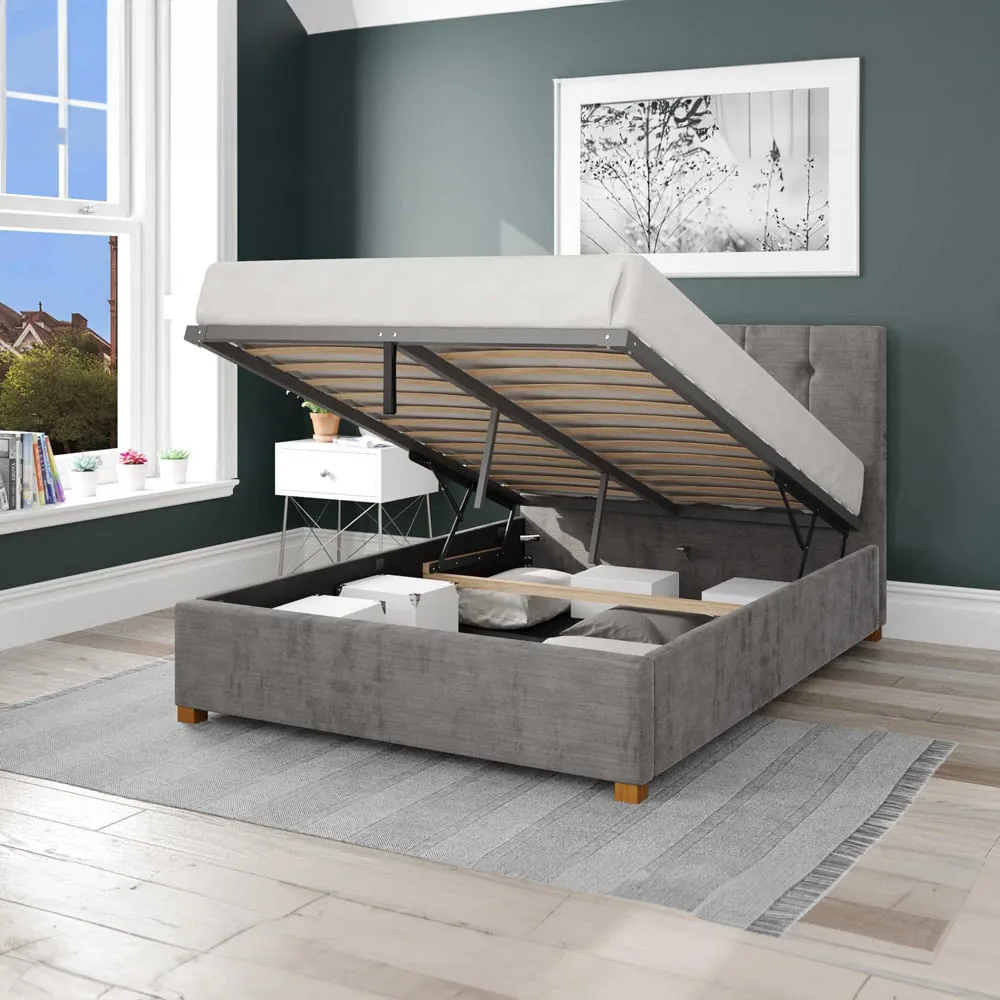 Hepburn Small Double Ottoman Bed with Storage - Silver, Velour