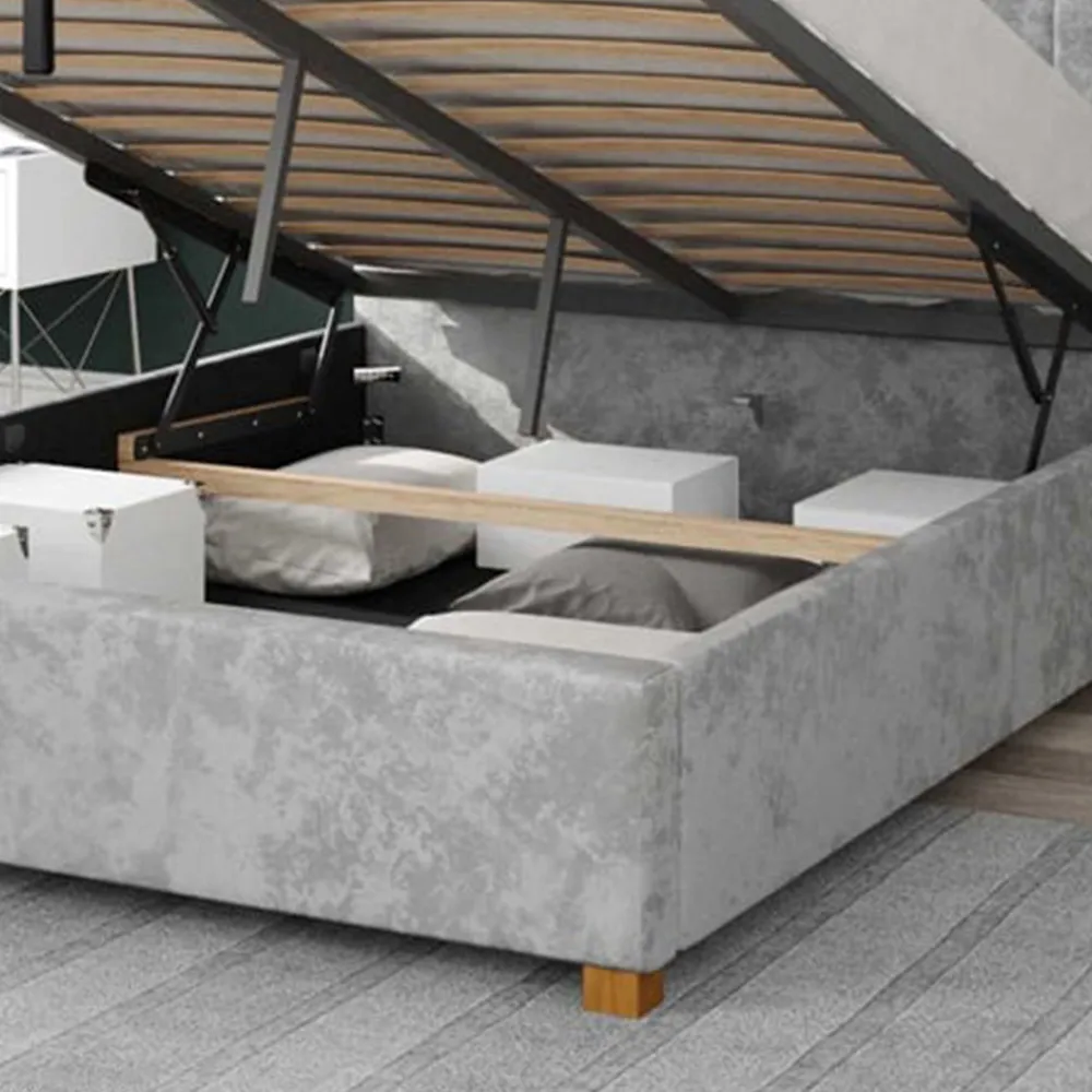 Hepburn Small Double Ottoman Bed with Storage - Silver, Velvet