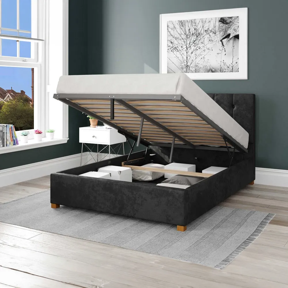 Hepburn Super King Ottoman Bed with Storage - Black, Velvet