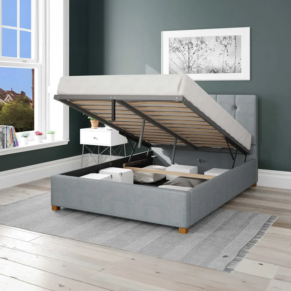 Hepburn Super King Ottoman Bed with Storage - Blue, Malham Weave