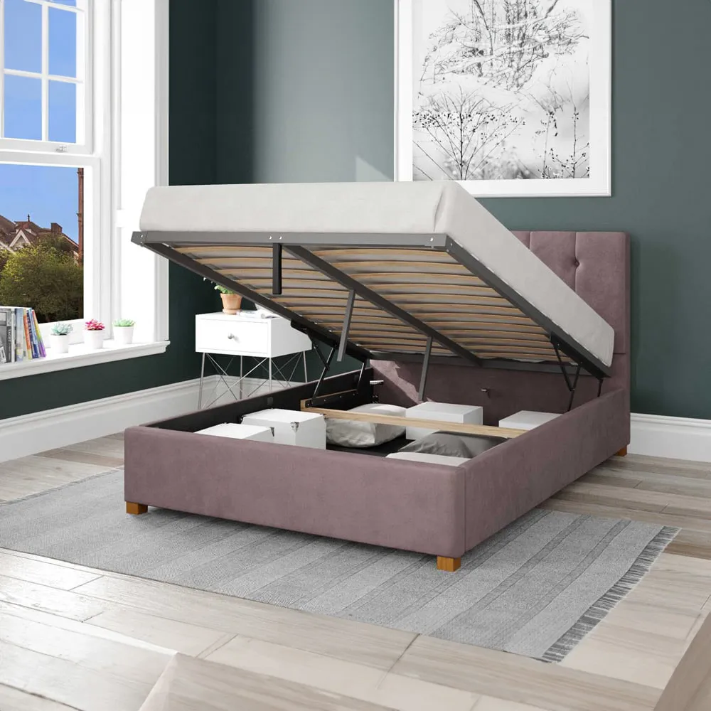 Hepburn Super King Ottoman Bed with Storage - Blush, Velvet