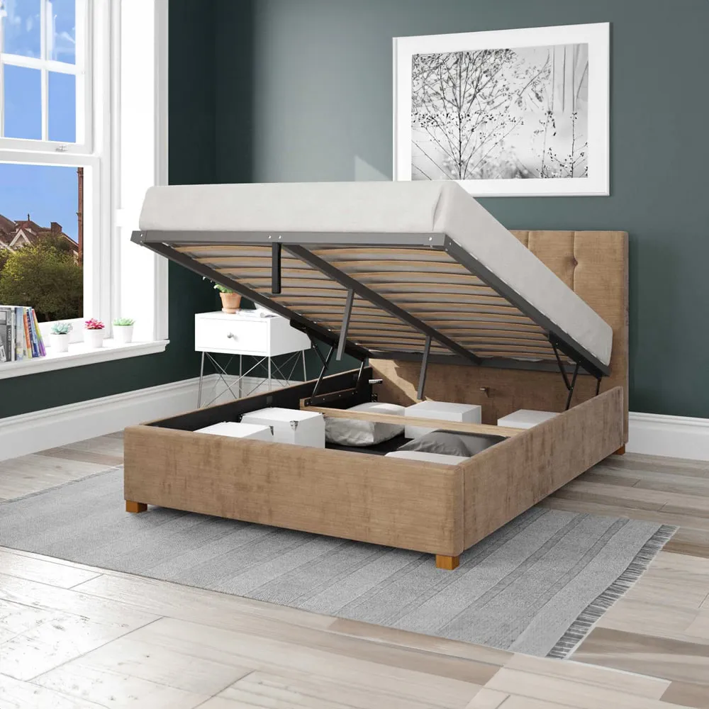 Hepburn Super King Ottoman Bed with Storage - Champagne, Velour