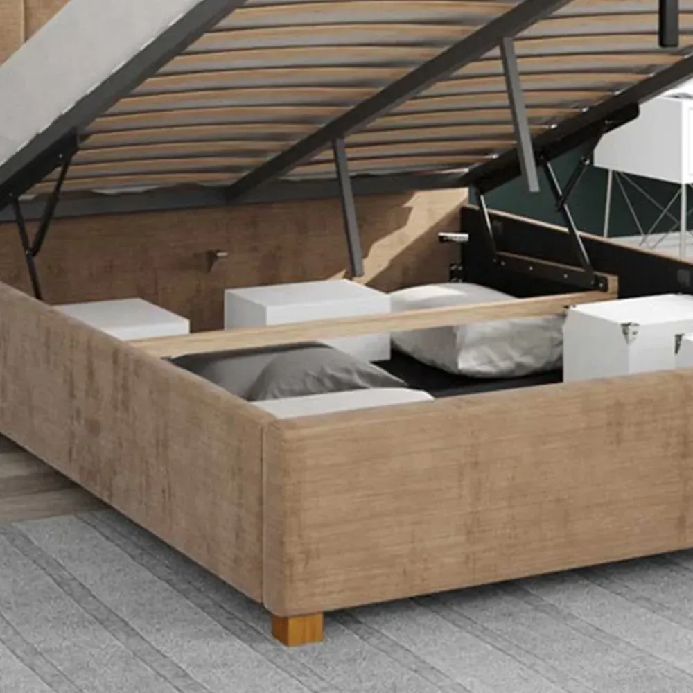 Hepburn Super King Ottoman Bed with Storage - Champagne, Velour