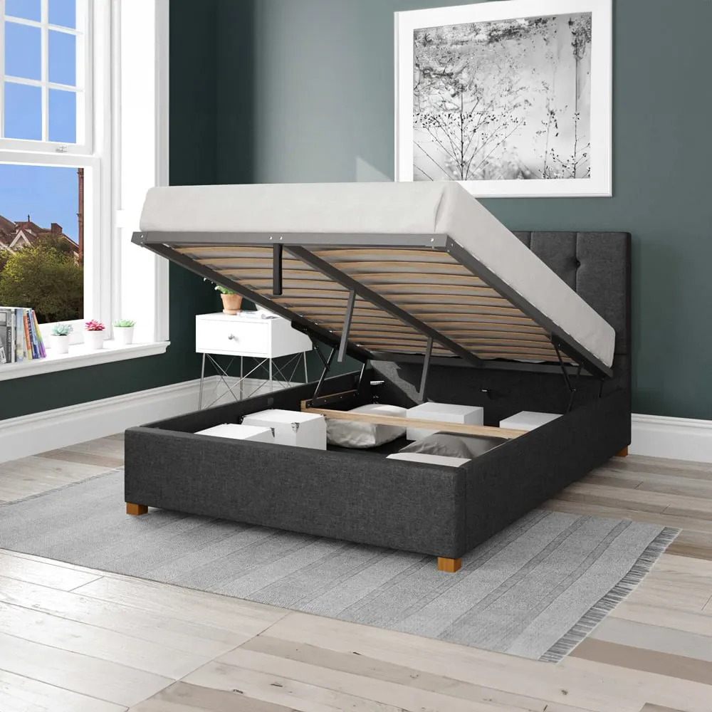 Hepburn Super King Ottoman Bed with Storage - Charcoal, Twill